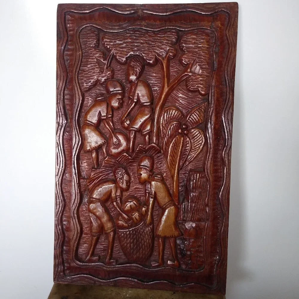 Vintage Wood Folk Art Carved Wall Hanging Rustic Country Farmhouse decor